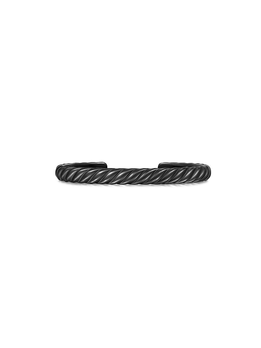 Men's Sculpted Cable Cuff Bracelet in Black Titanium, 7MM - Black - Size Medium