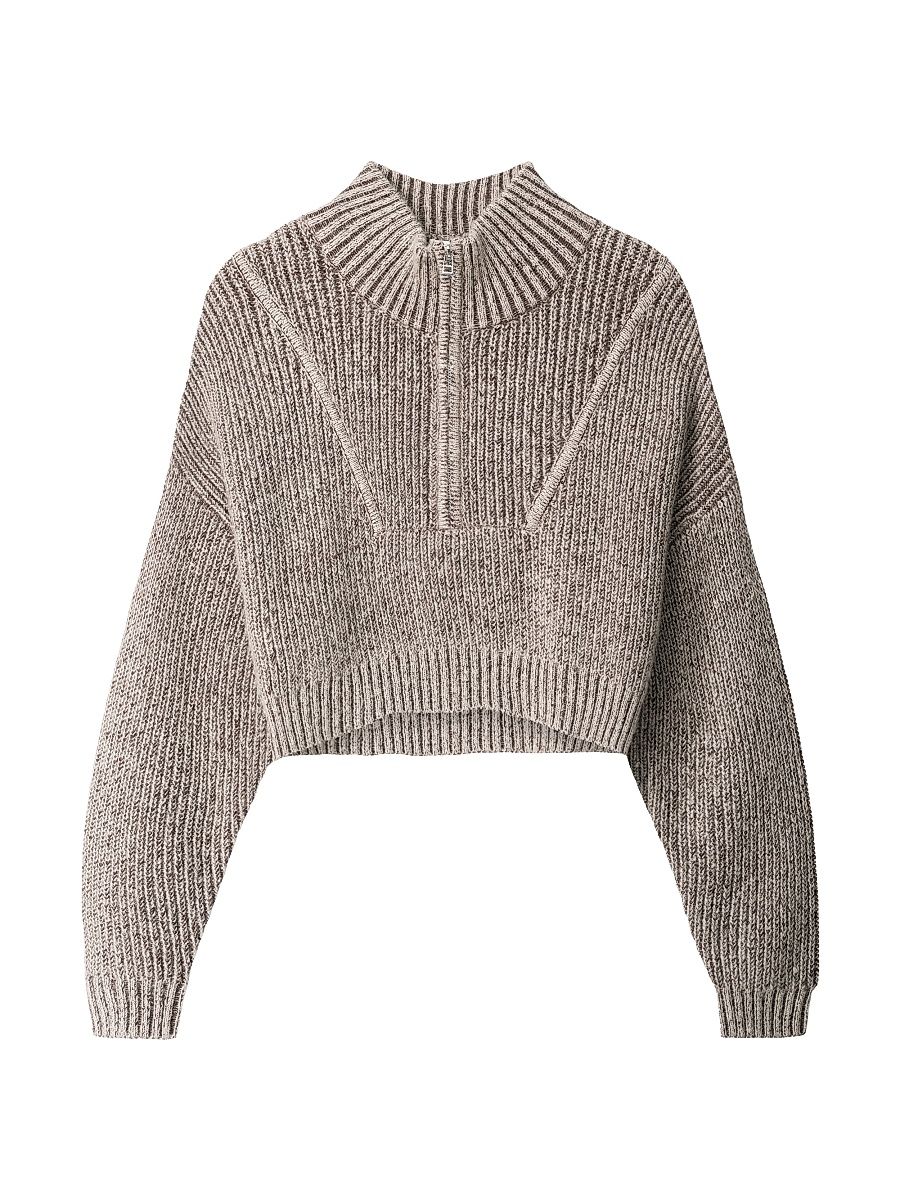 Women's Hampton Half-Zip Crop Sweater - Bisque - Size XL