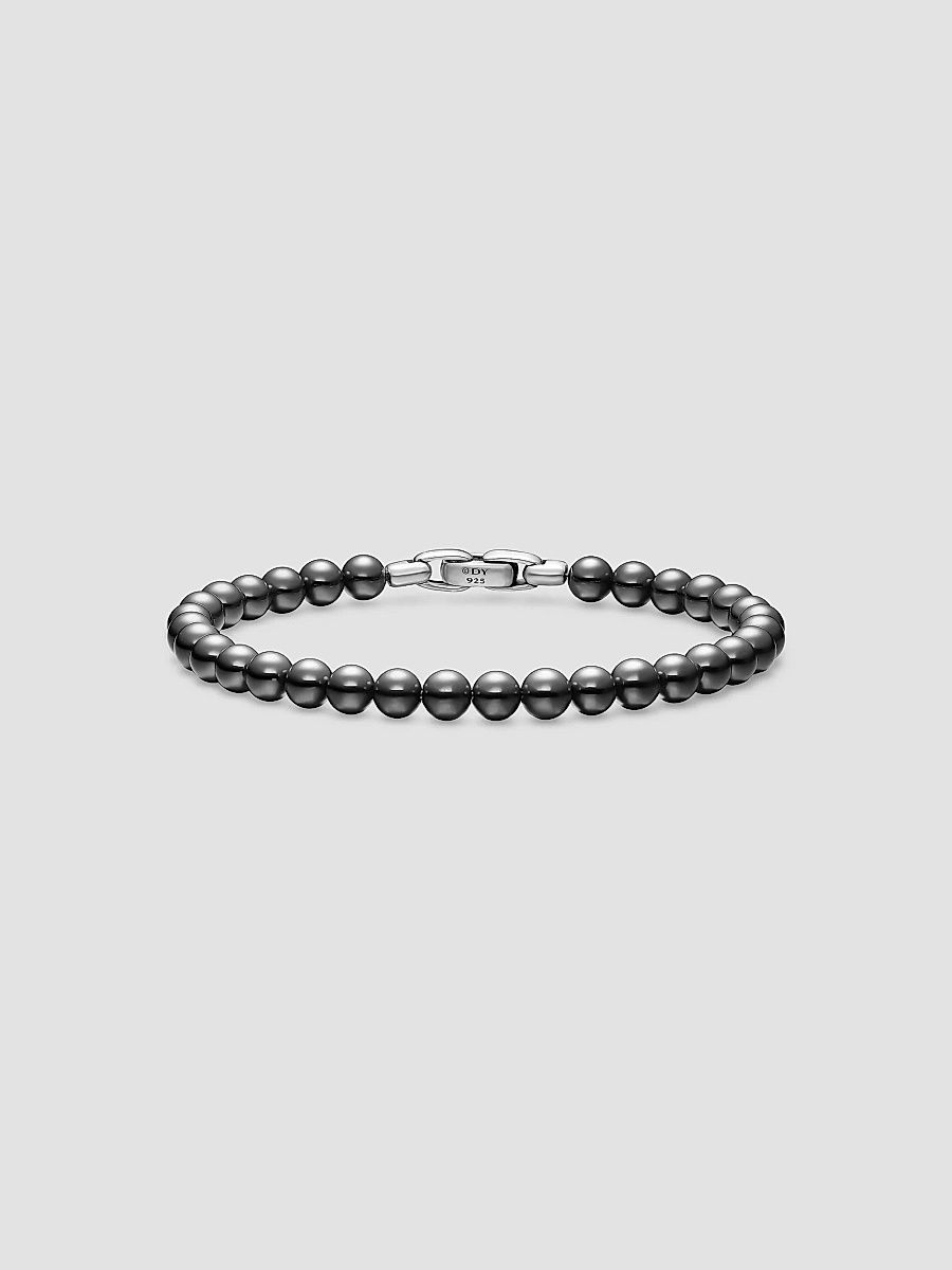 David Yurman Men's Spiritual Beads Bracelet in Sterling Silver - Tigers Eye - Size 7.5