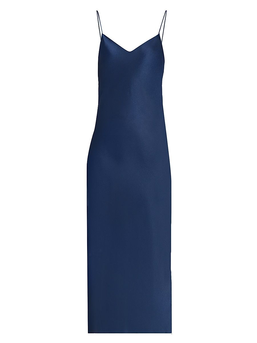 Women's Double-Faced Satin Midi-Slipdress - Navy - Size 8