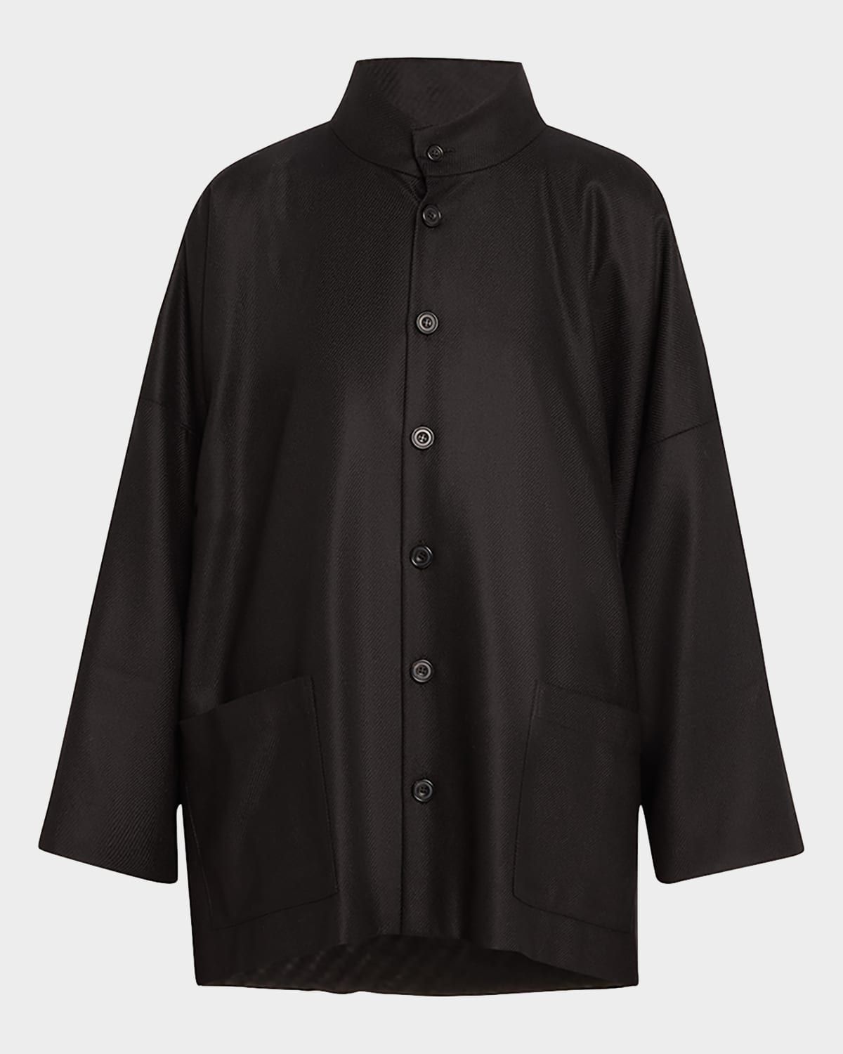 Wool Silk Button-Front Jacket