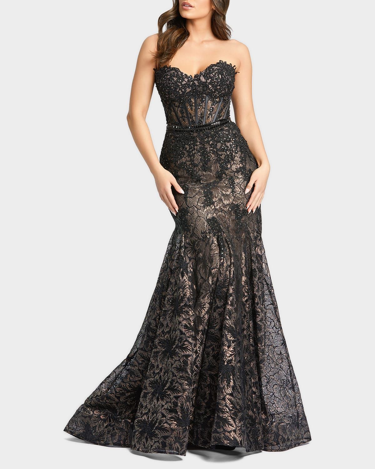 Strapless Sequin Lace Trumpet Gown