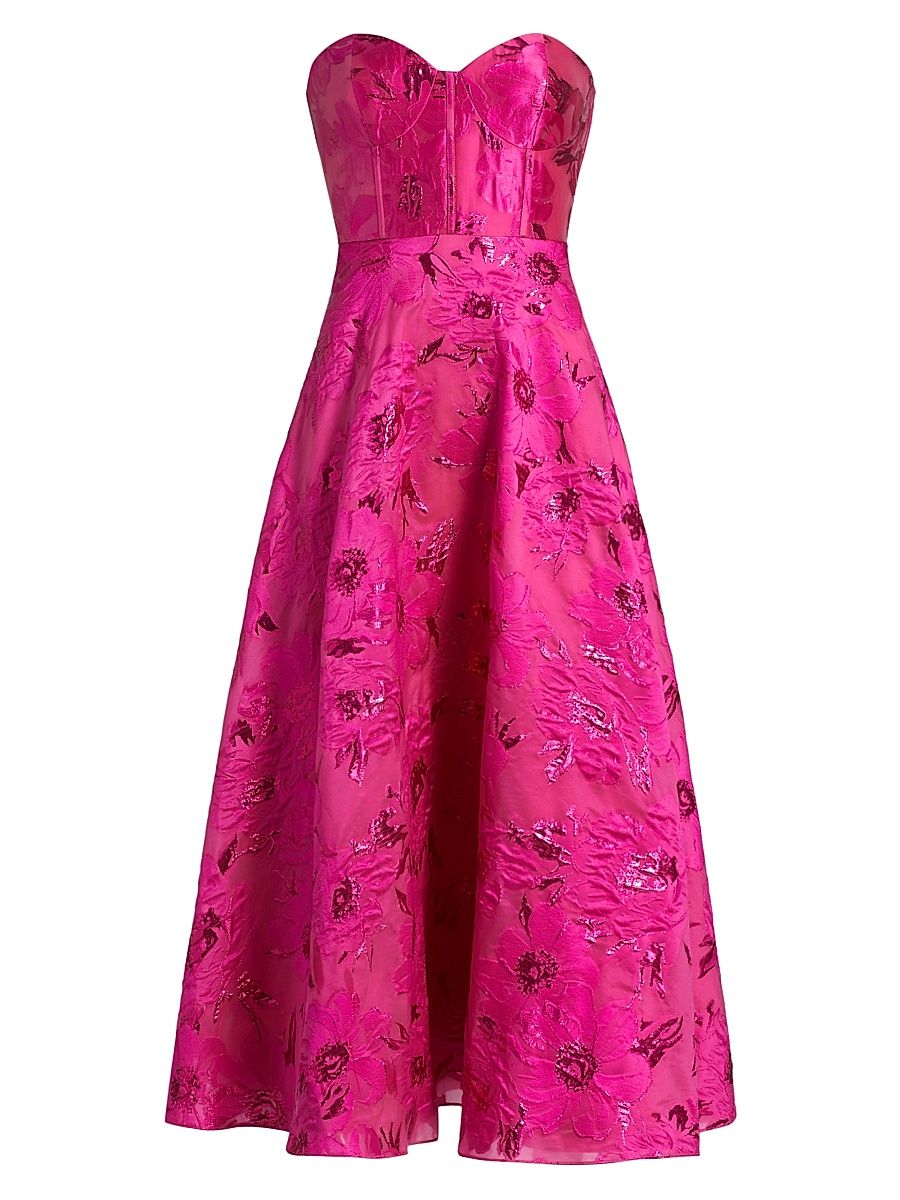 Women's Keyla Jacquard Strapless Midi-Dress - Royal Fuchsia - Size XL