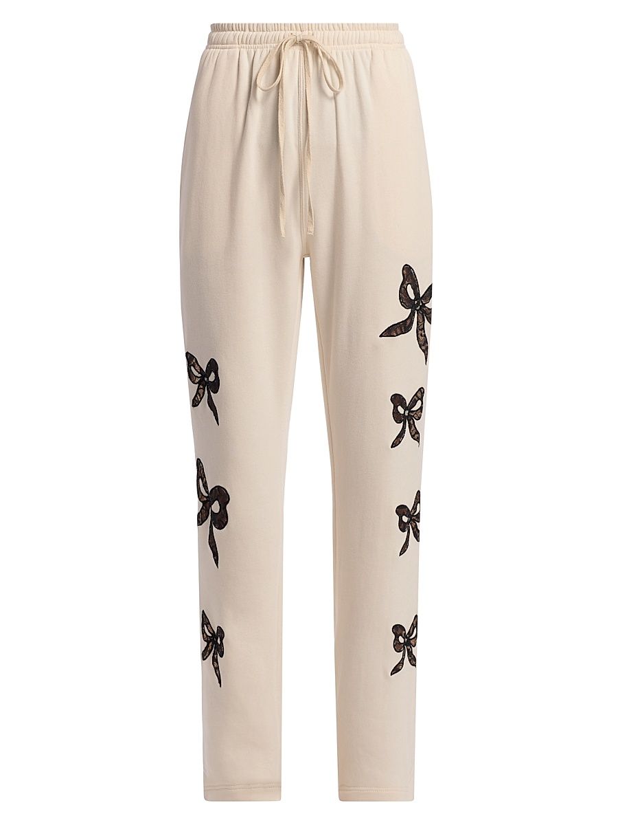 Women's Elma Lace Bow Sweatpants - Cream - Size Medium