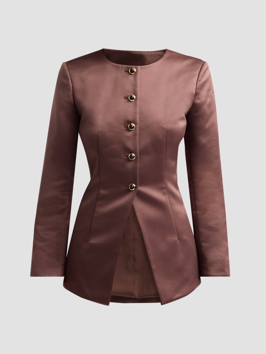 Tanya Taylor Women's Heather Satin Collarless Blazer - Chocolate - Size 14