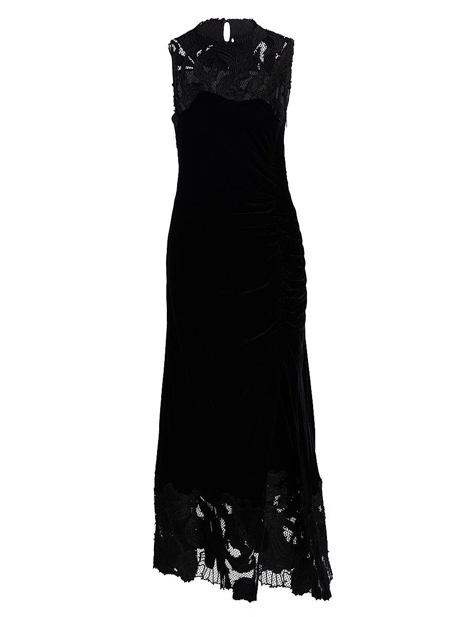 Women's Rosaria Embroidered Velvet Midi-Dress - Noir - Size 12