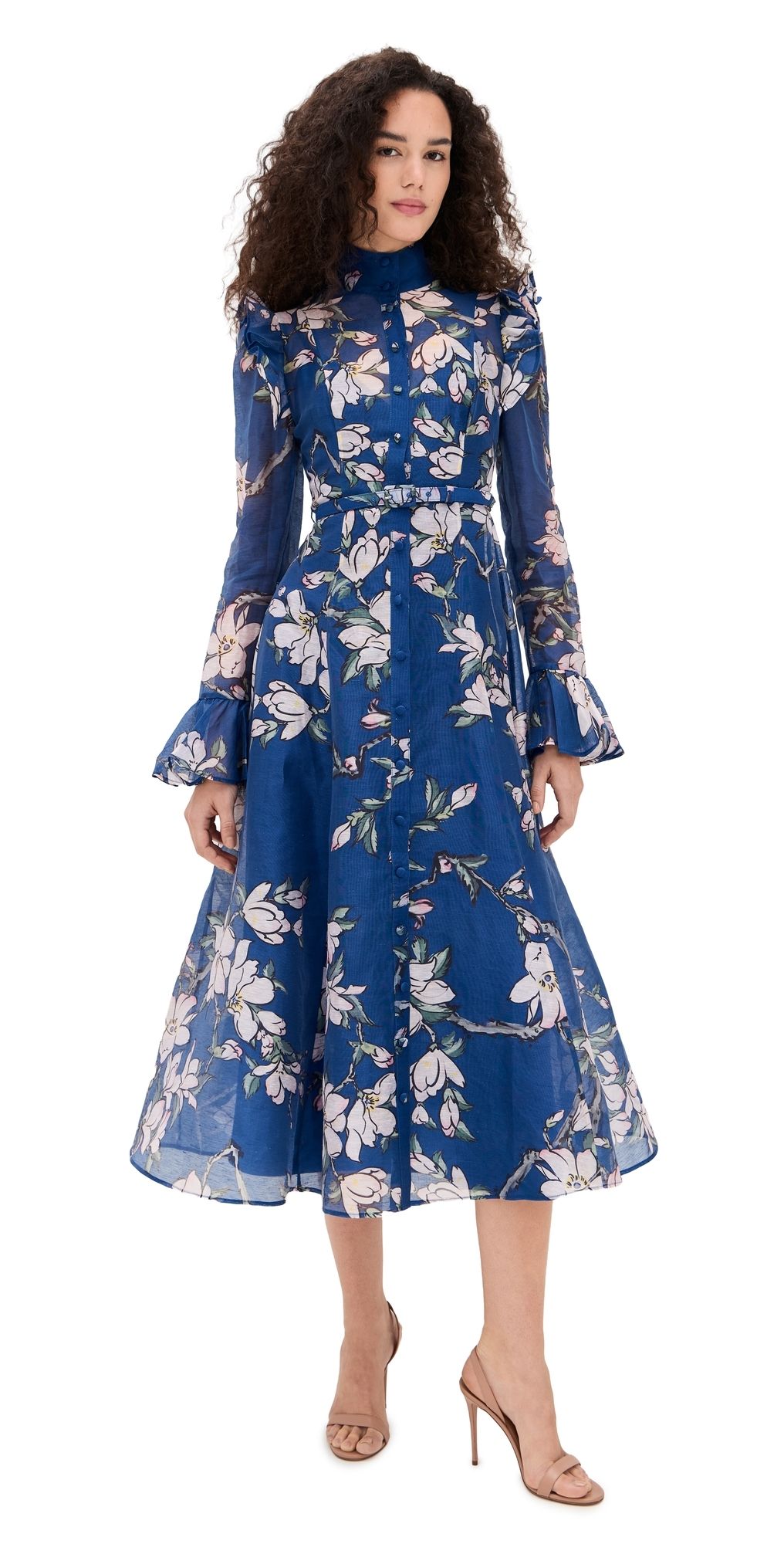 Leo Lin Katrina Butterfly Sleeve Midi Dress midnight magnolia print 12