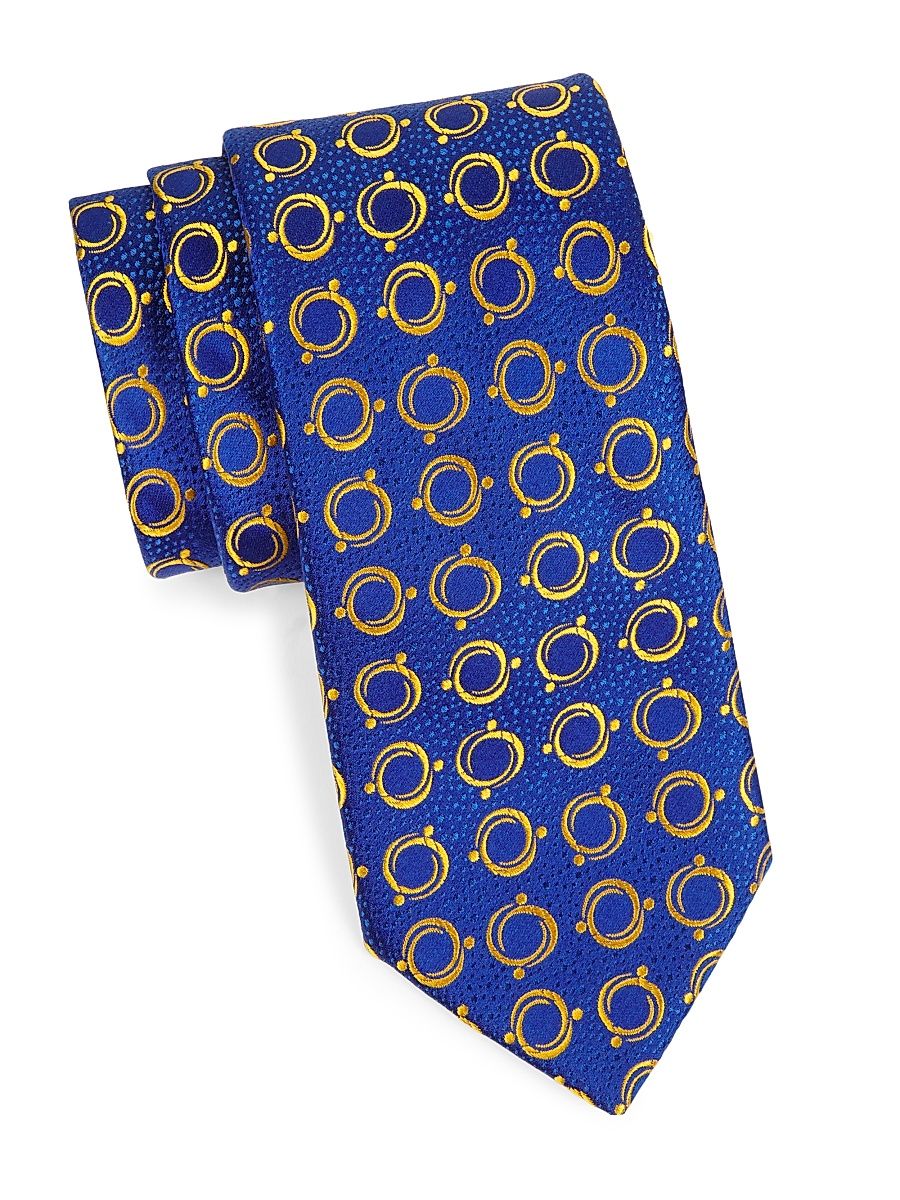 Men's Optical Wheel Silk Tie - Navy Yellow