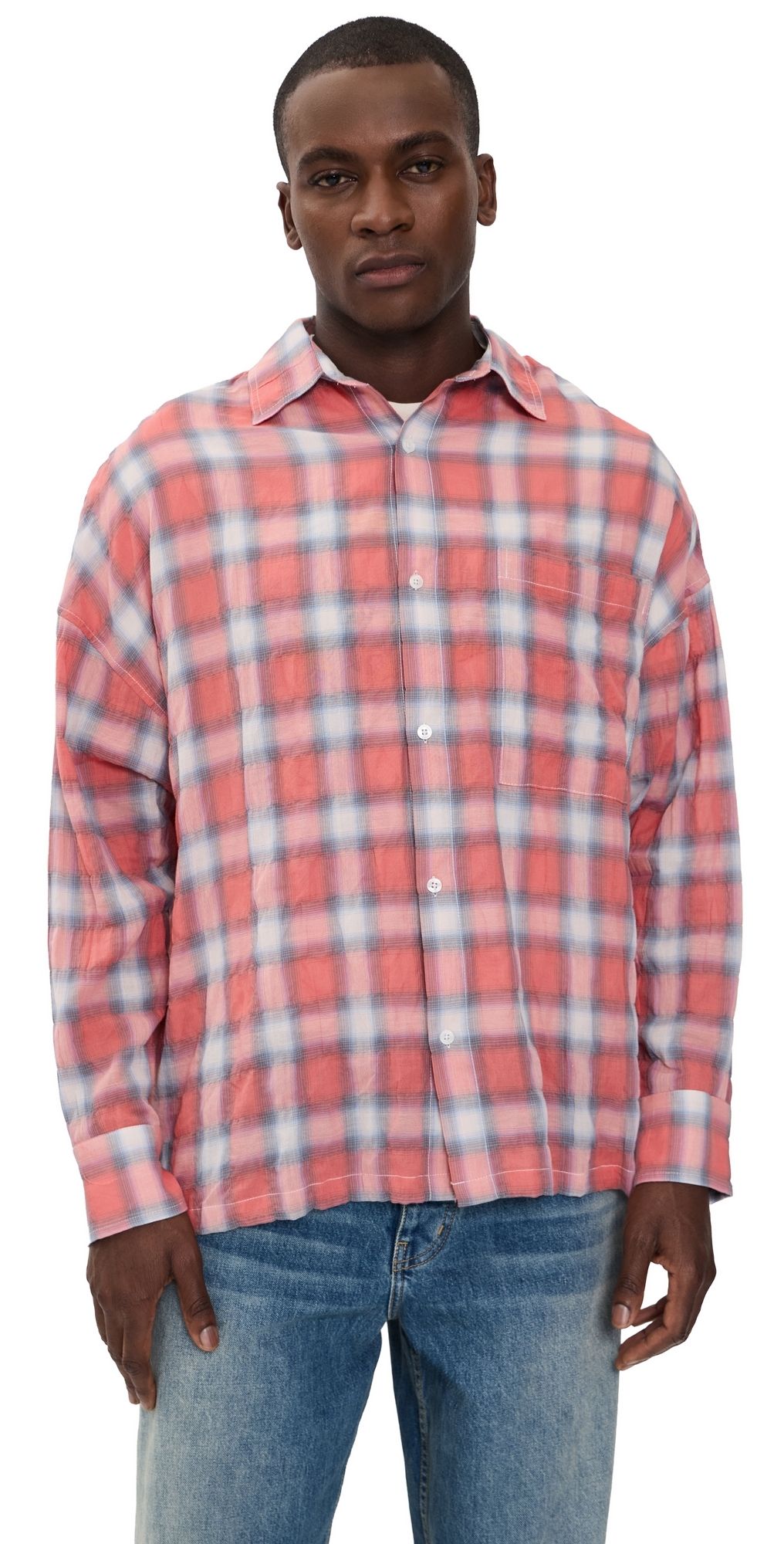 Nahmias Featherweight Plaid Button Up Dusty Red S