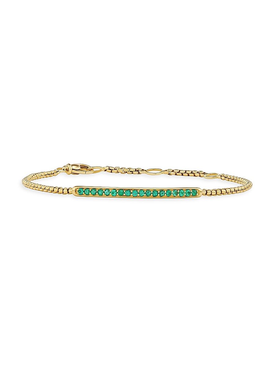 Women's Petite Pavé Bar Bracelet in 18K Yellow Gold - Emerald