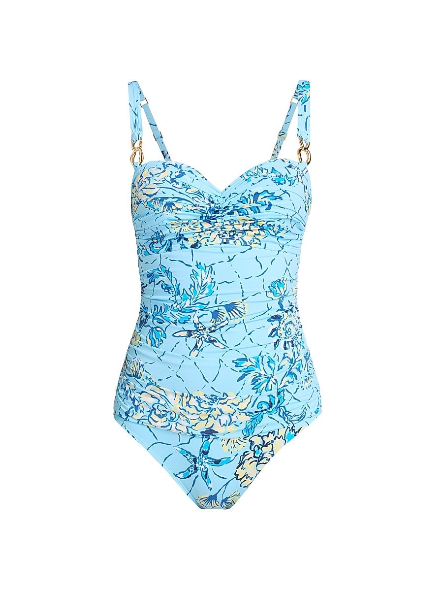 Women's Solaria Ruched One-Piece Swimsuit - Blue Multi - Size 14
