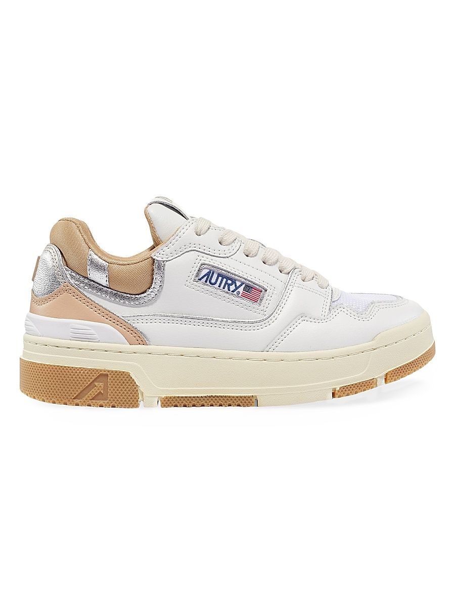 Women's Handmade Leather Low-Top Sneakers - White Silver Copper - Size 12