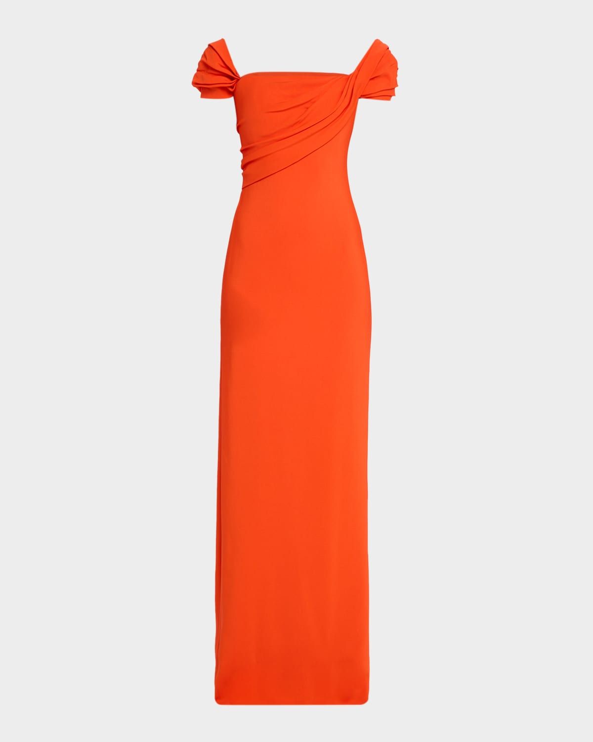 Cap-Sleeve Draped Cady Column Gown