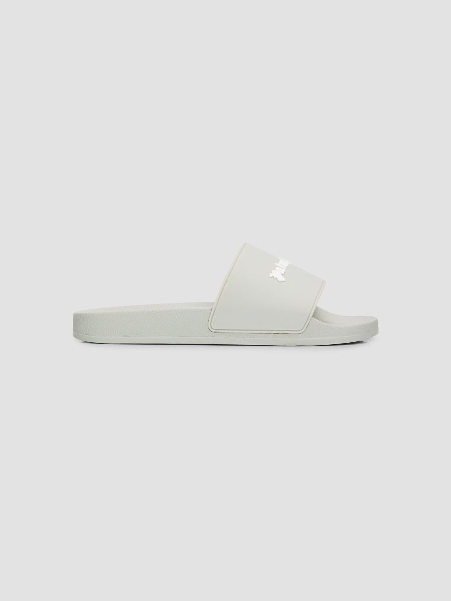 Palm Angels Men's Classic Logo Slide Sandals - Light Gray - Size 13