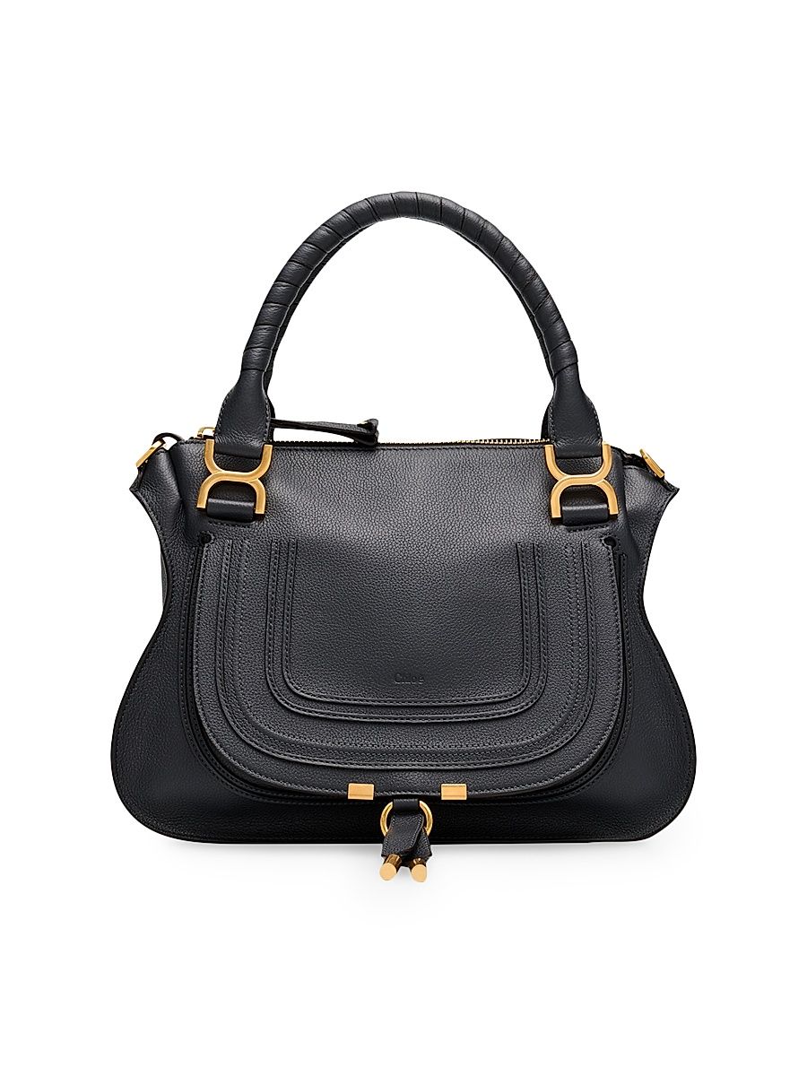 Women's Medium Marcie Leather Satchel - Black Navy