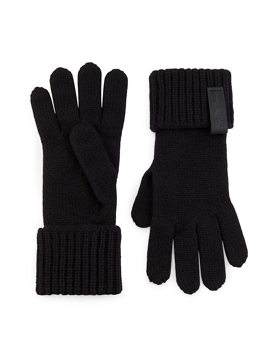 Men's Logo Wool-Cashmere Gloves - Black - Size Large