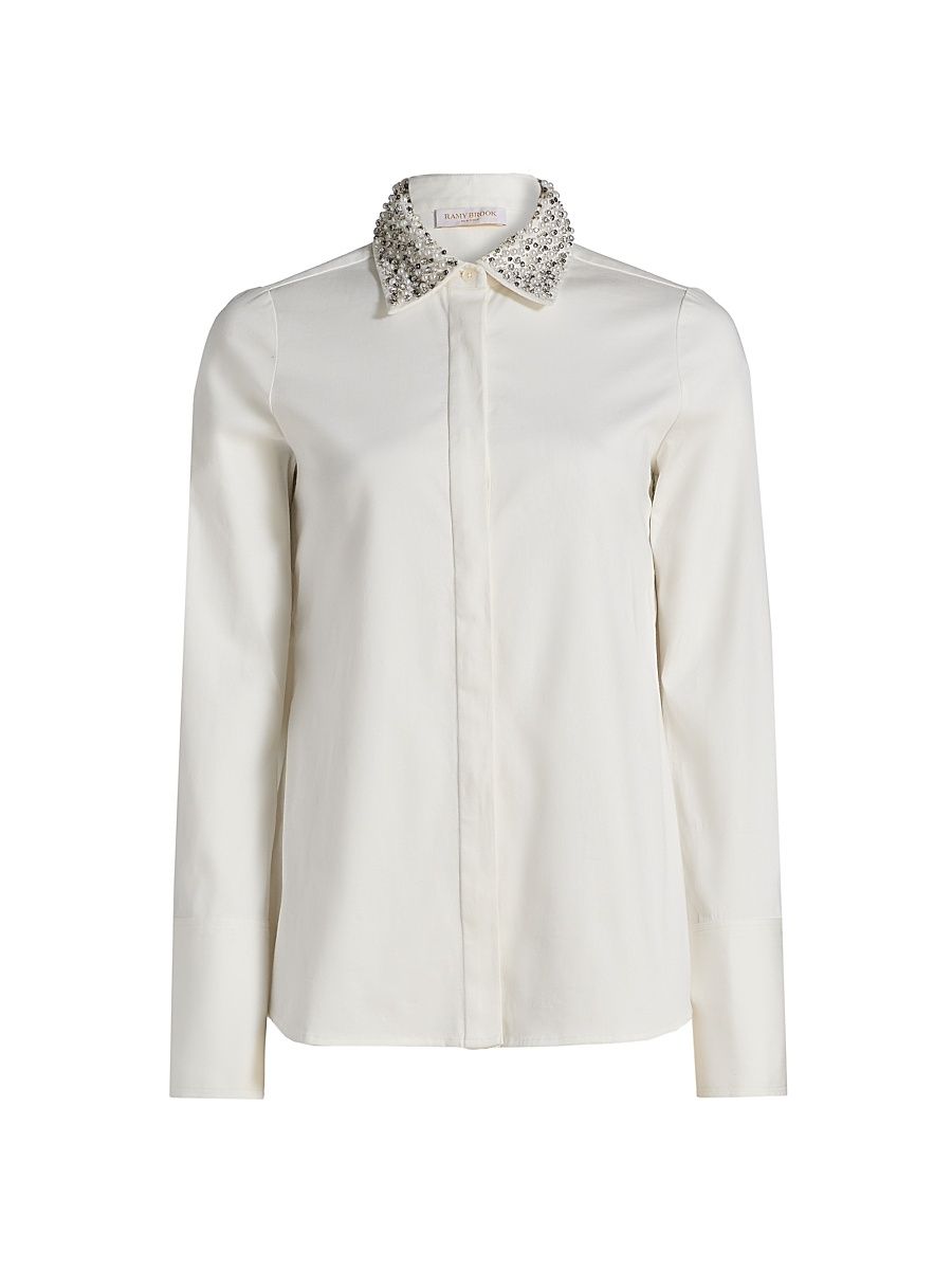 Women's Wendy Embellished-Collar Stretch-Cotton Shirt - White - Size XL
