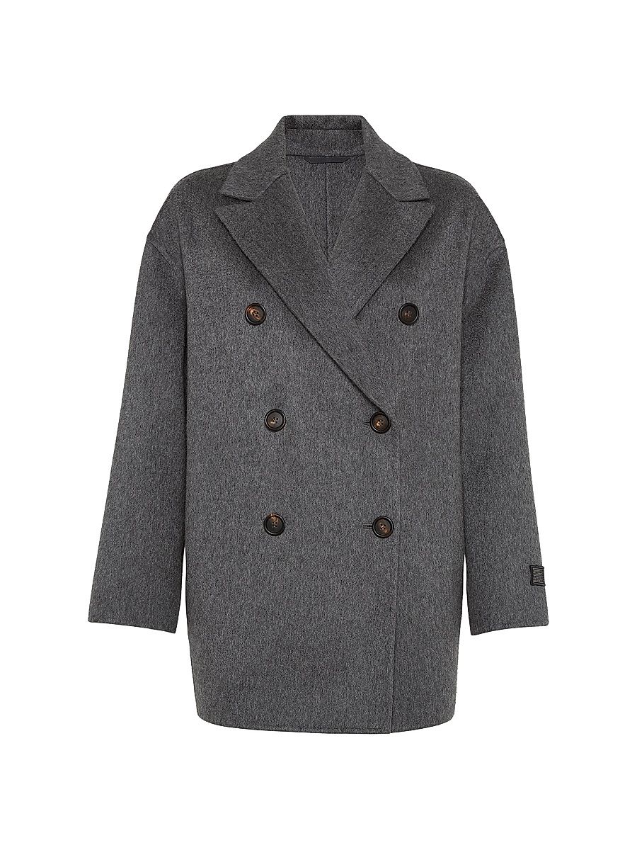 Women's Cashmere Double Beaver Cloth Pea Coat - Anthracite - Size 6