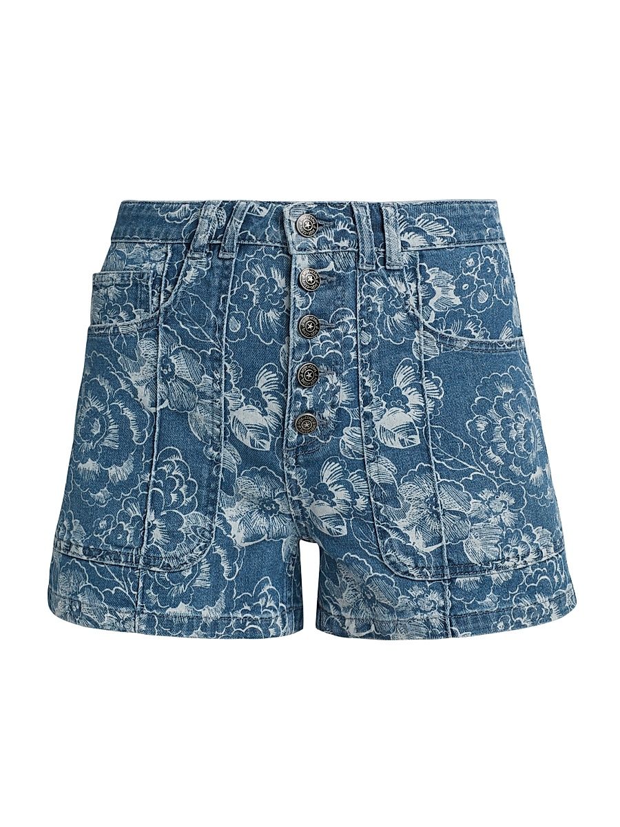 Women's Vivian Sketchbook Floral Denim Shorts - Indigo White - Size 14