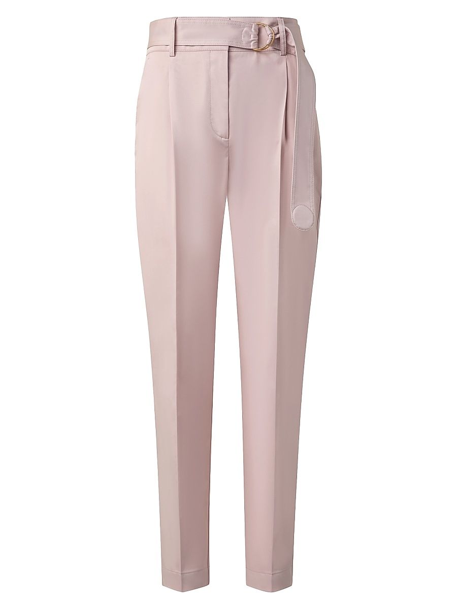 Women's Fred Belted Satin Pleated Tapered Ankle Pants - Rose - Size 4