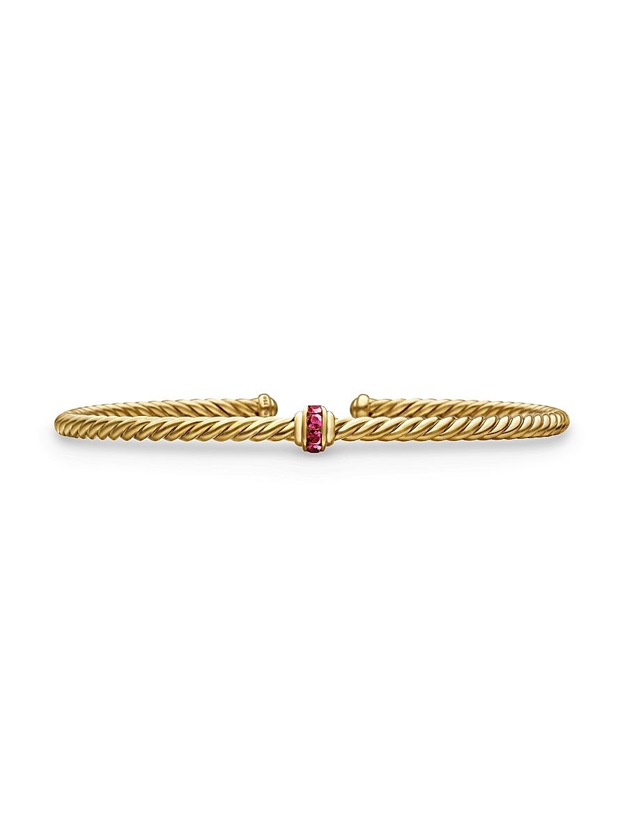 Women's Cable Classics Center Station Bracelet in 18K Yellow Gold - Ruby - Size Large