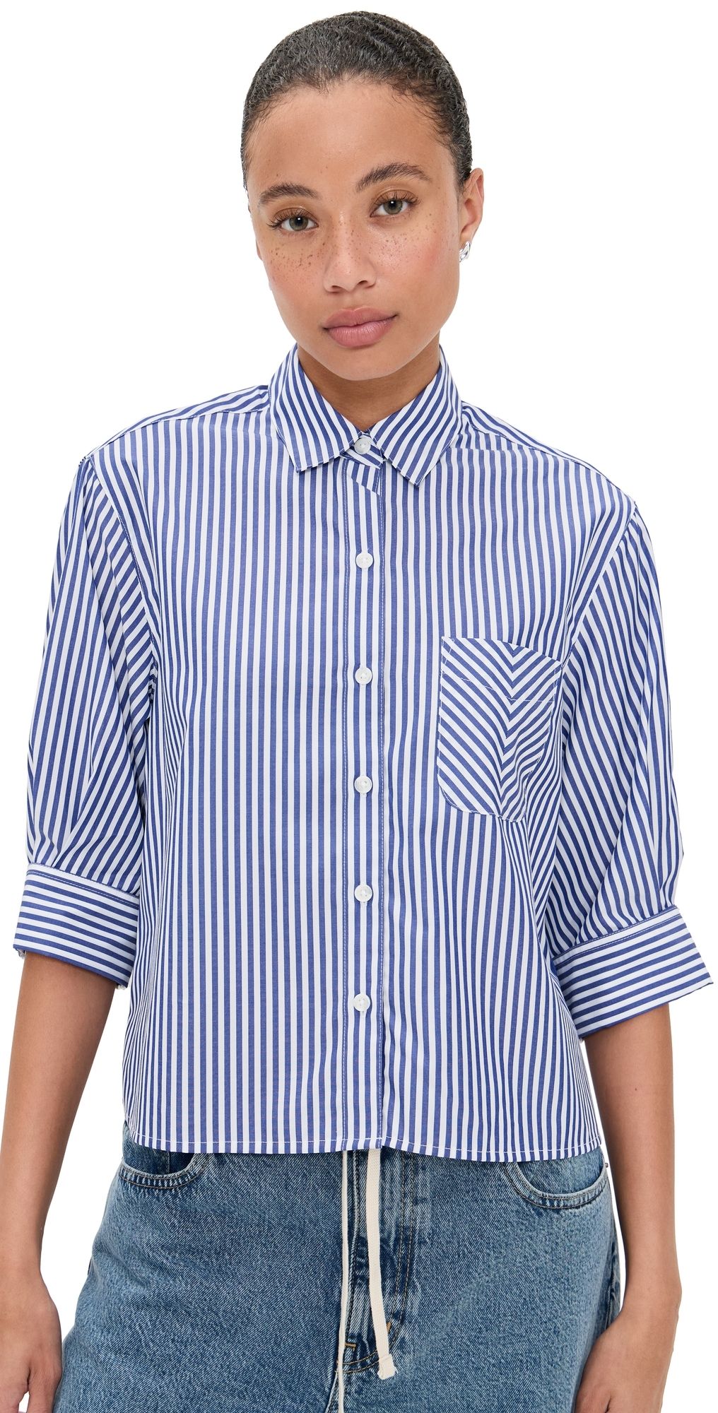 rag & bone Lucia Stripe Poplin Shirt Navy Stripe S