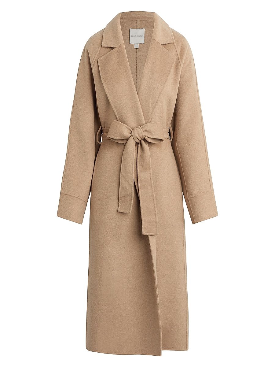 Women's Paola Wool-Blend Self-Belt Coat - Camel - Size XS