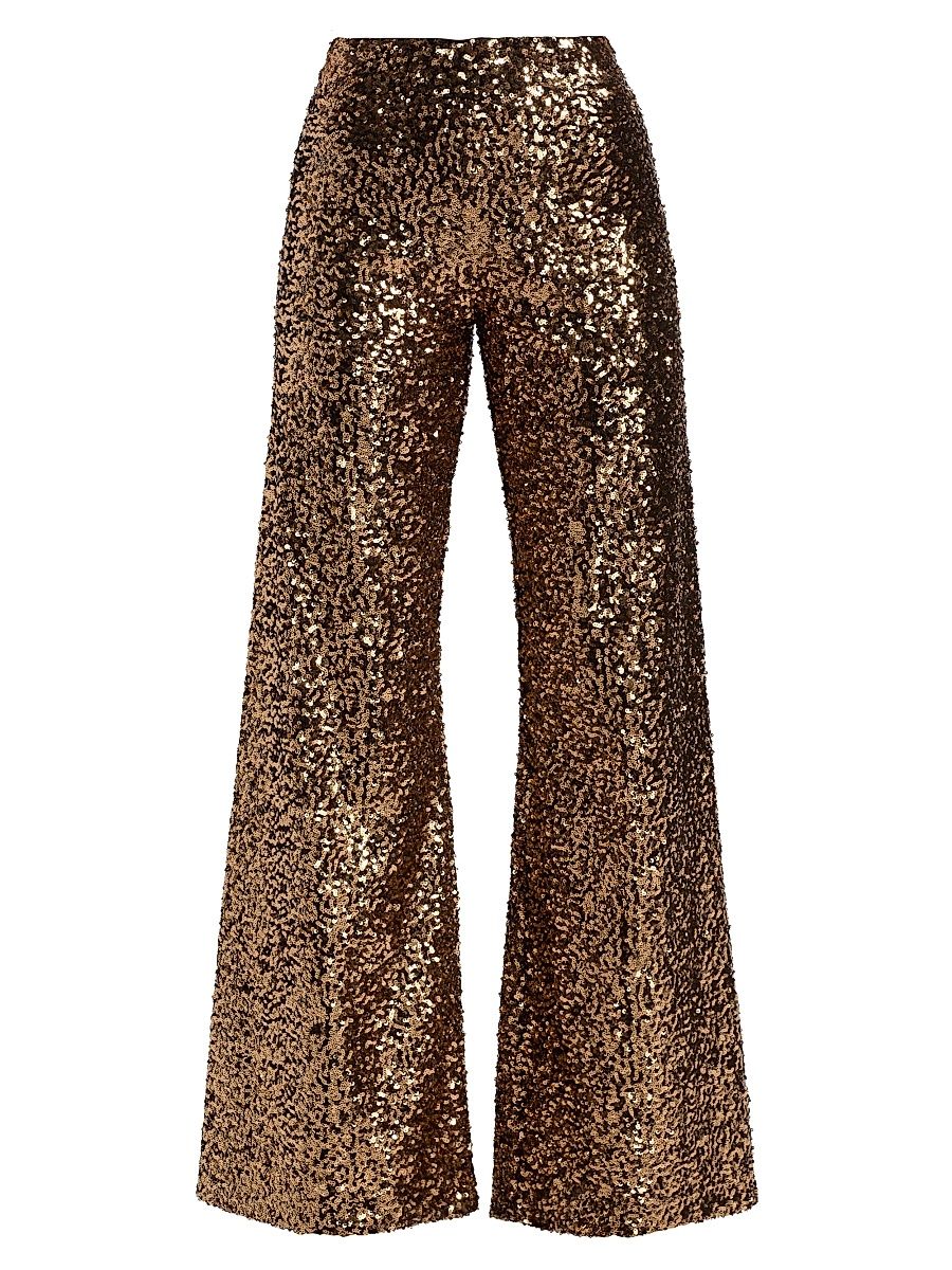 Women's Athena Sequined Wide-Leg Pants - Gold Black - Size 8