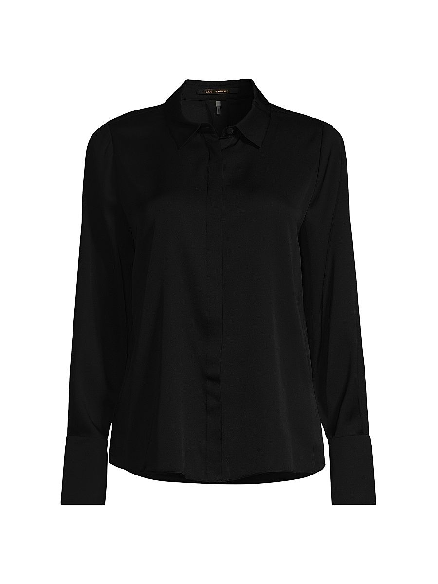 Women's Larissa Collared Silk-Blend Blouse - Black - Size XXL