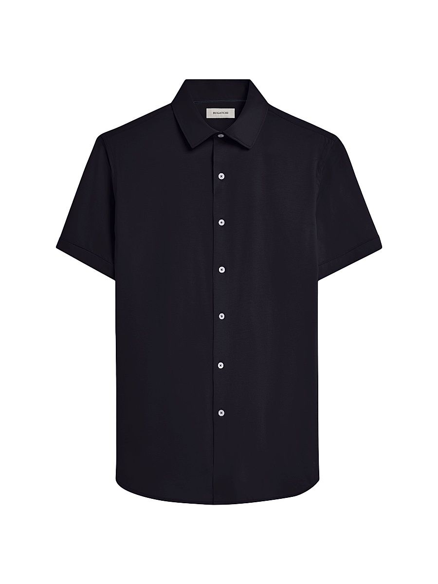Men's Miles Stretch Cotton Button-Front Shirt - Black - Size XL
