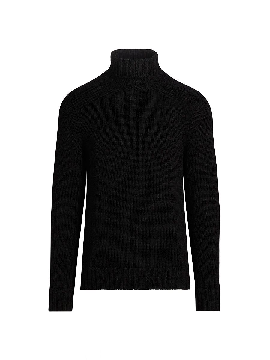 Men's Chunky-Knit Wool Turtleneck - Charcoal - Size XXL