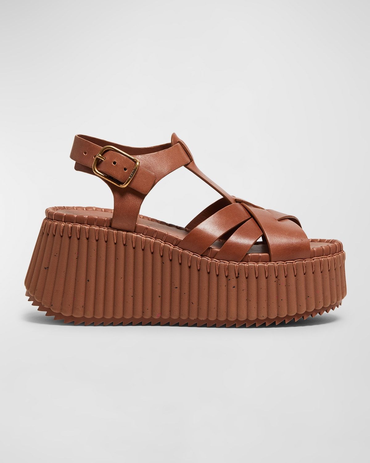 Nama Leather T-Strap Platform Sandals