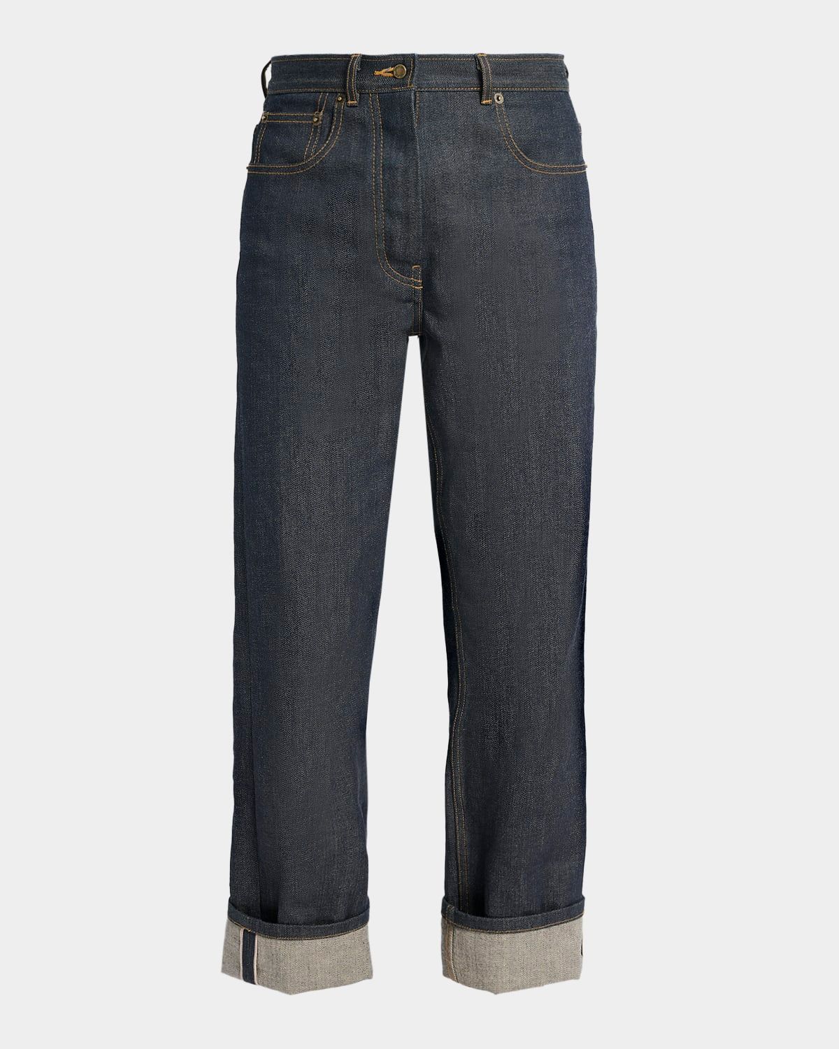 Back-Strap Straight-Leg Cuffed Crop Jeans
