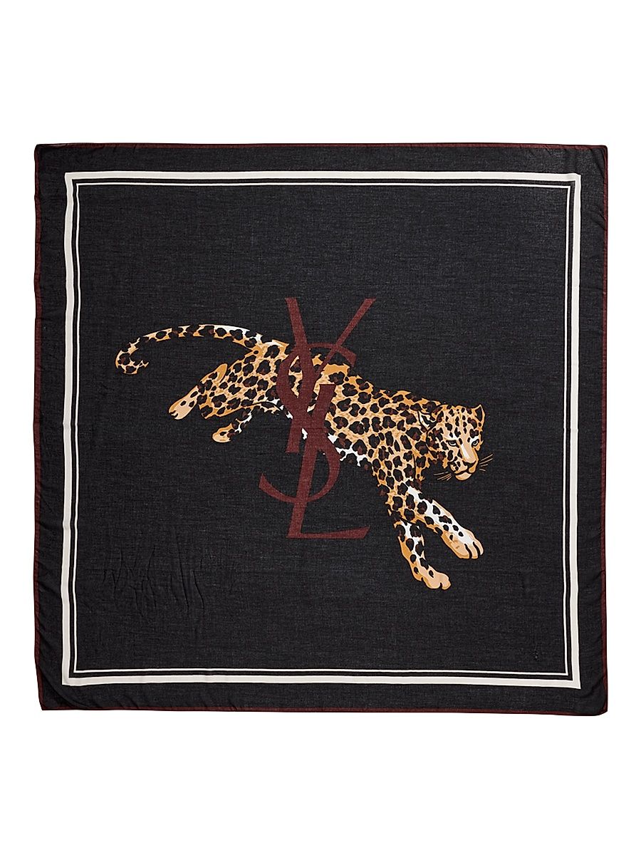 Women's Leopard Modal-Cashmere Square Scarf - Black