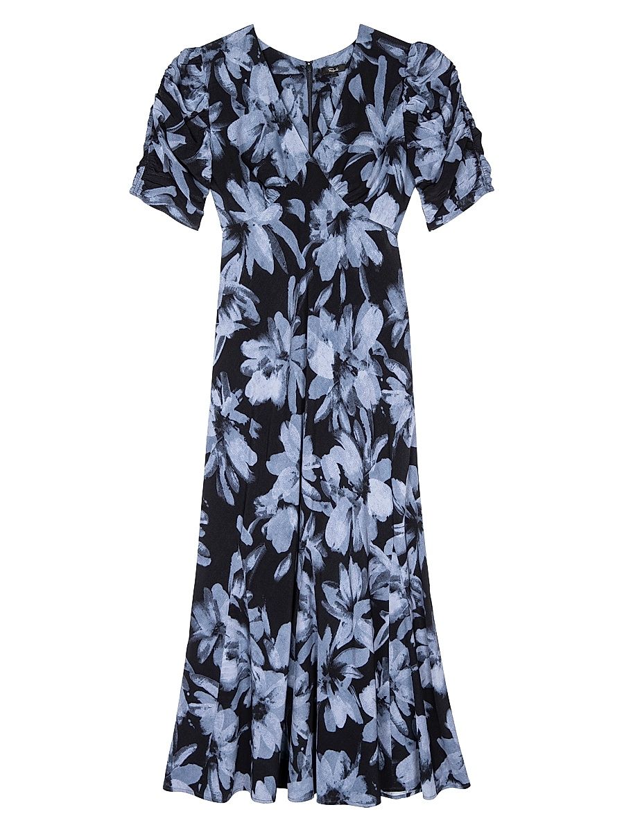 Women's Zariah Short Sleeve Floral A-Line Midi-Dress - Midnight Lily - Size Small
