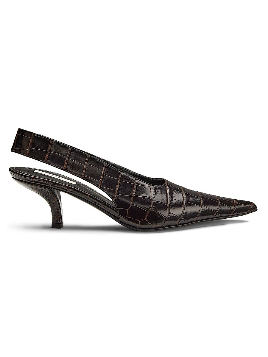 Women's 55MM Croc-Embossed Leather Slingback Pumps - Dark Brown - Size 12