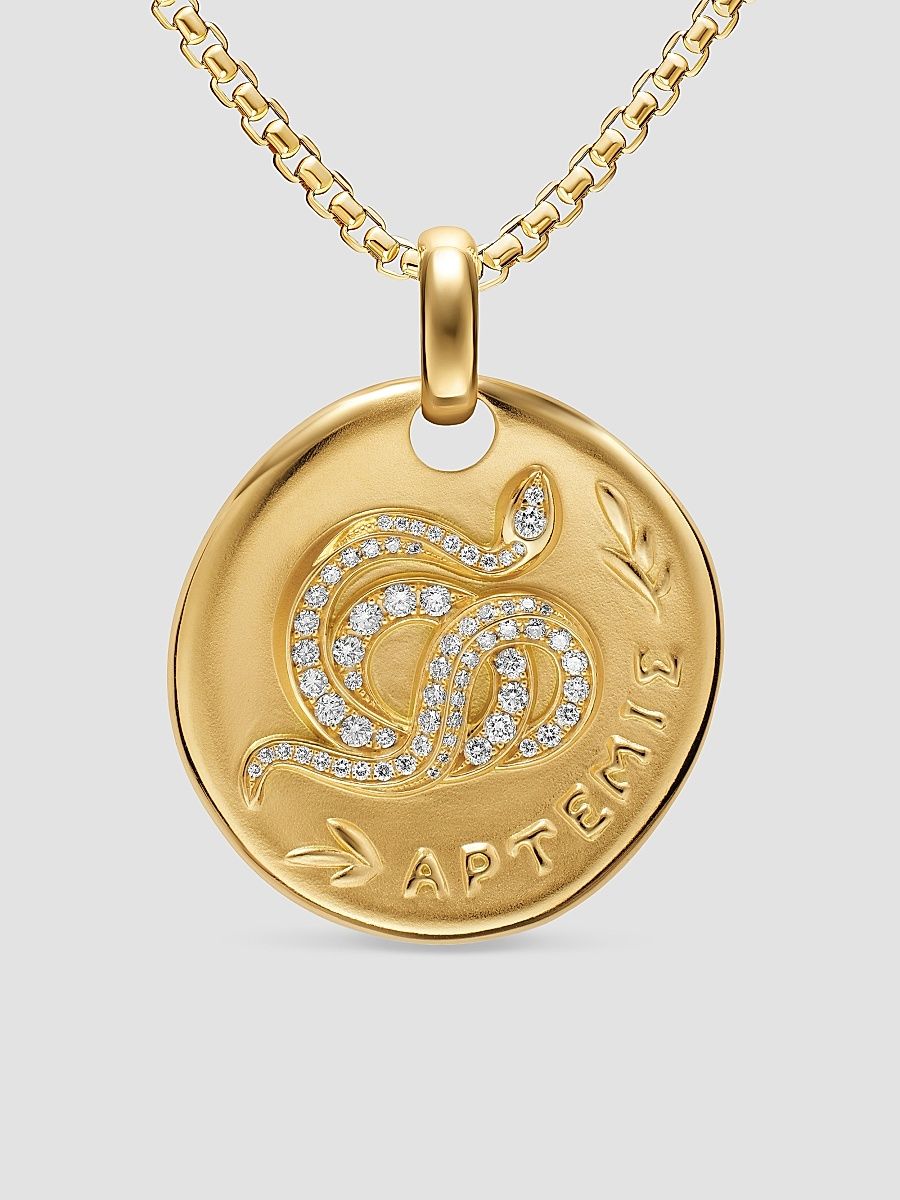 Women's Artemis Medallion Amulet in 18K Yellow Gold with Diamonds, 28.3MM - Gold