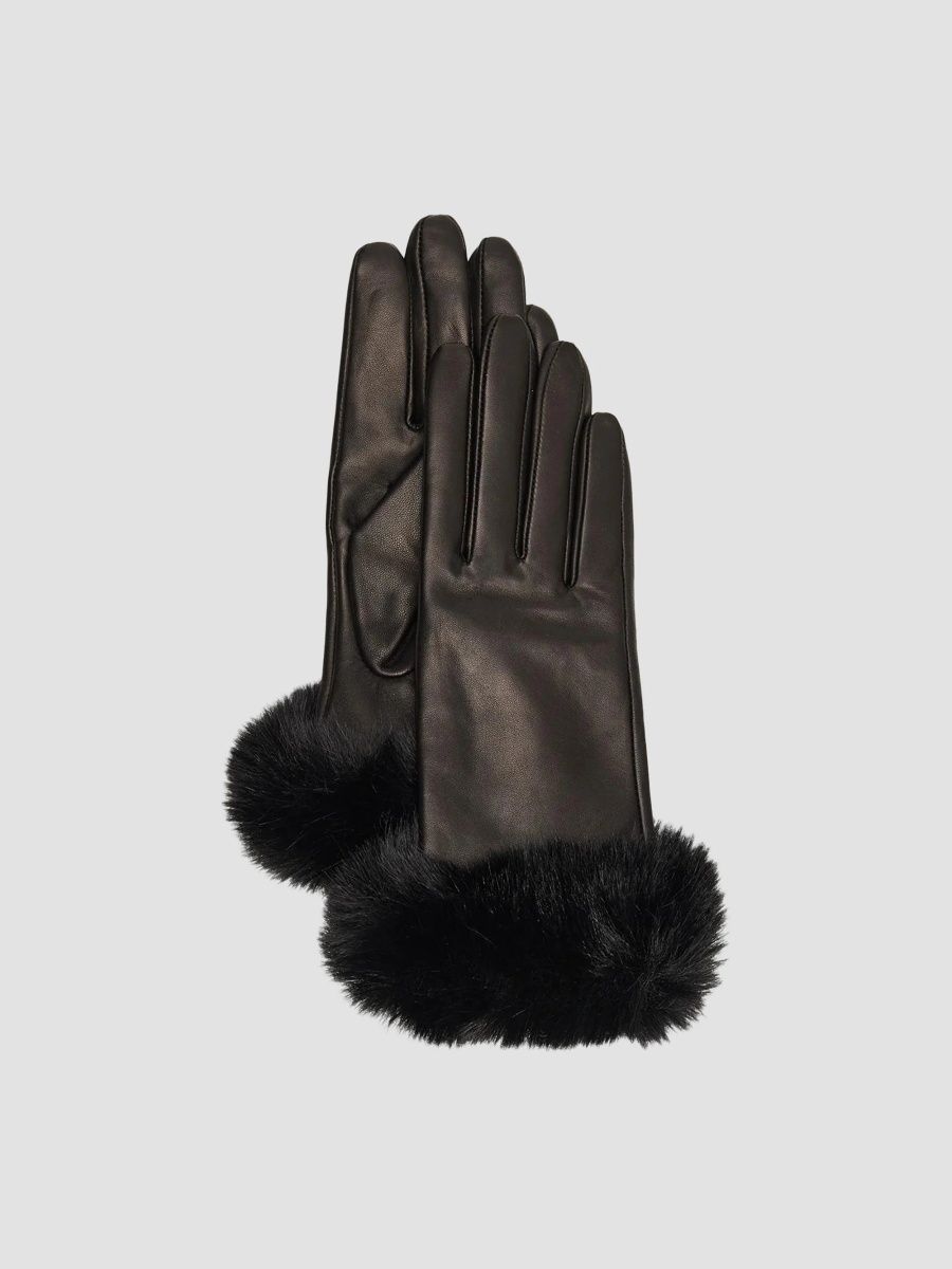 Sofia Cashmere Women's Faux-Fur Leather Gloves - Black - Size Small