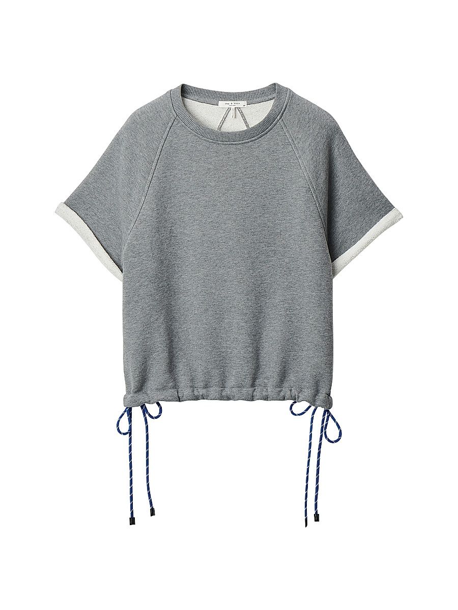 Women's Drawstring-Hem Cotton Terry-Blend T-Shirt - Heather Grey - Size Large