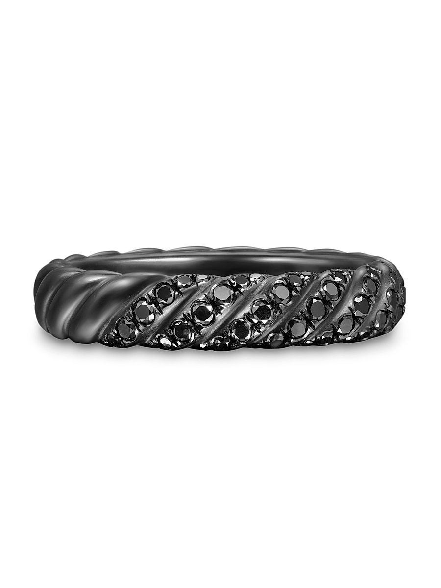 Women's Sculpted Cable Band Ring in Black Titanium - Black Diamond - Size 7
