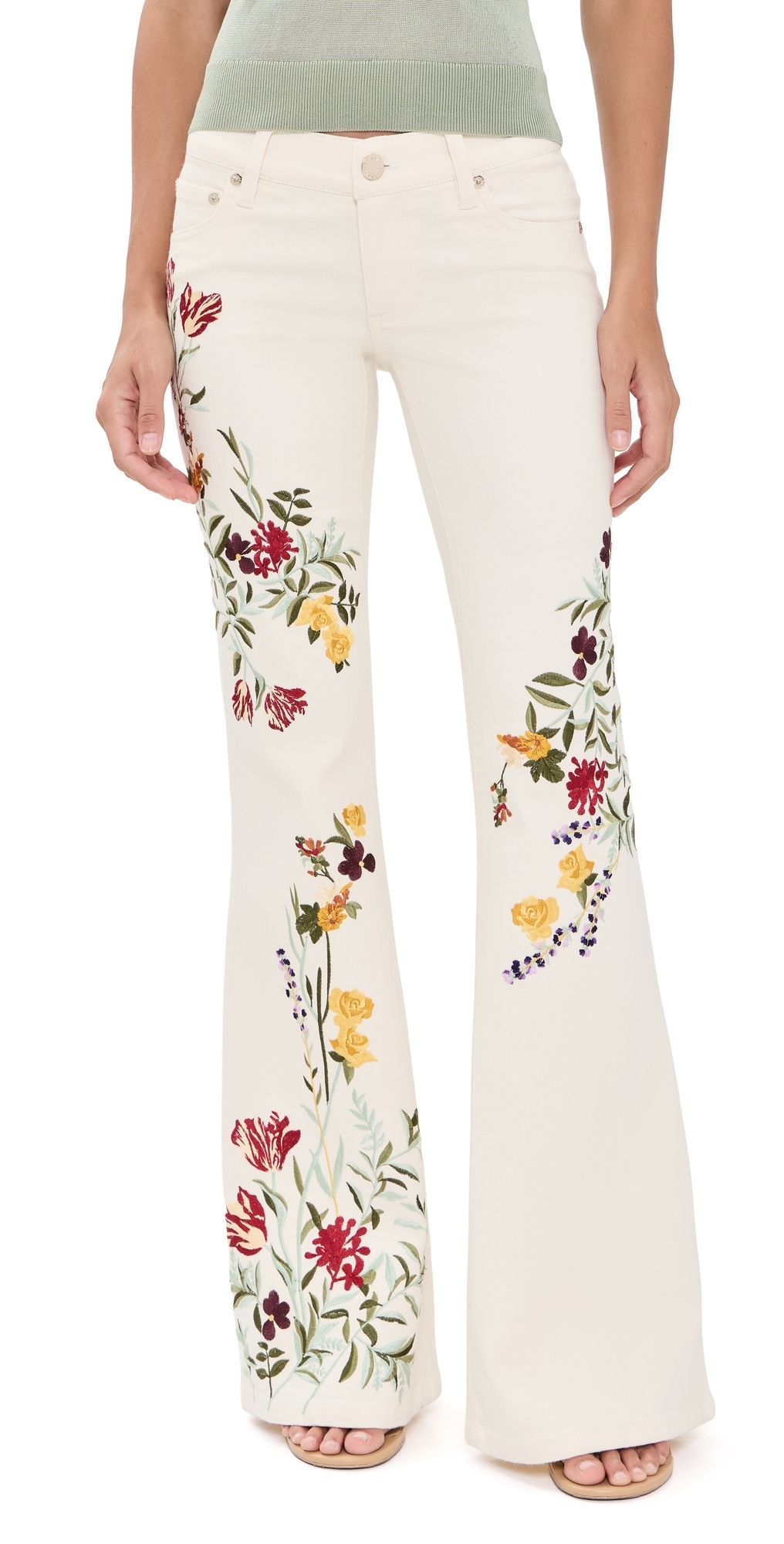 ALICE + OLIVIA Emryn Embroidered Jeans Vanilla Multi 31
