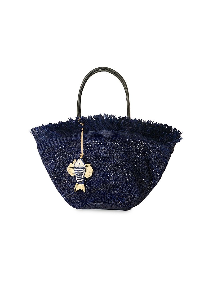 Women's Trina Fringe-Trim Straw Tote Bag - Navy