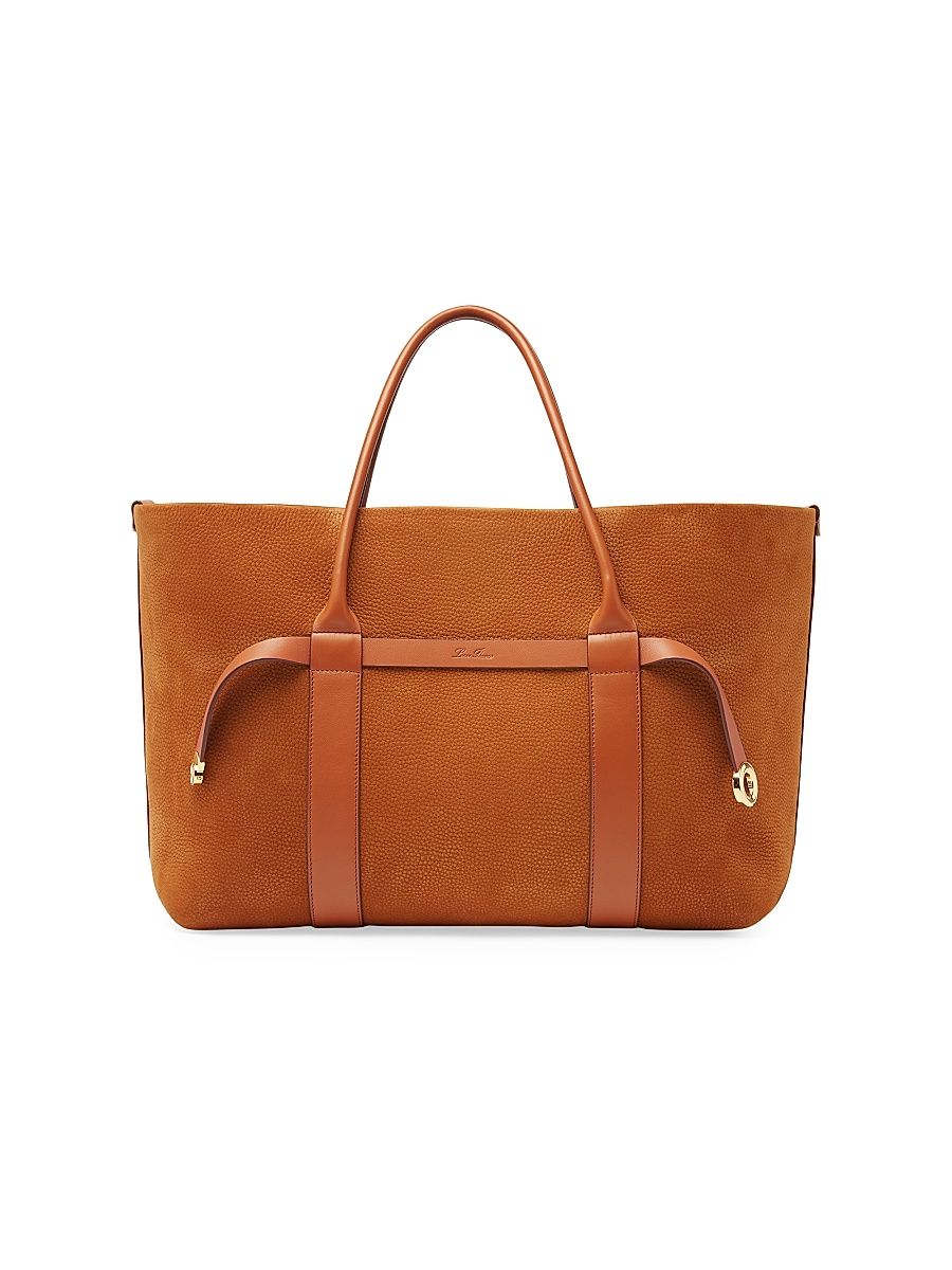 Women's Large Ghiera Grained Leather Shopper Tote Bag - Bon Ton Brown