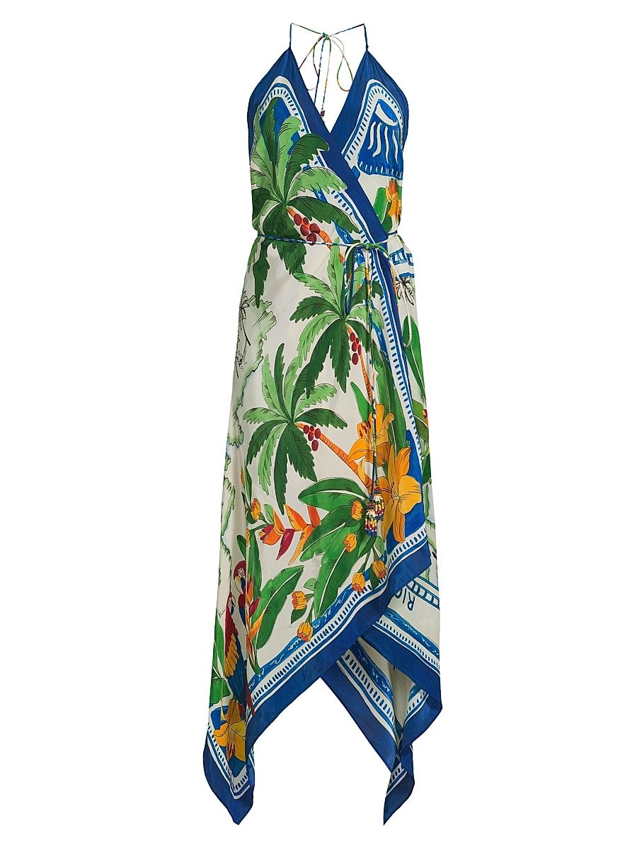 Women's Tropical Destination Handkerchief Cover-Up Maxi Dress - Off White - Size Large