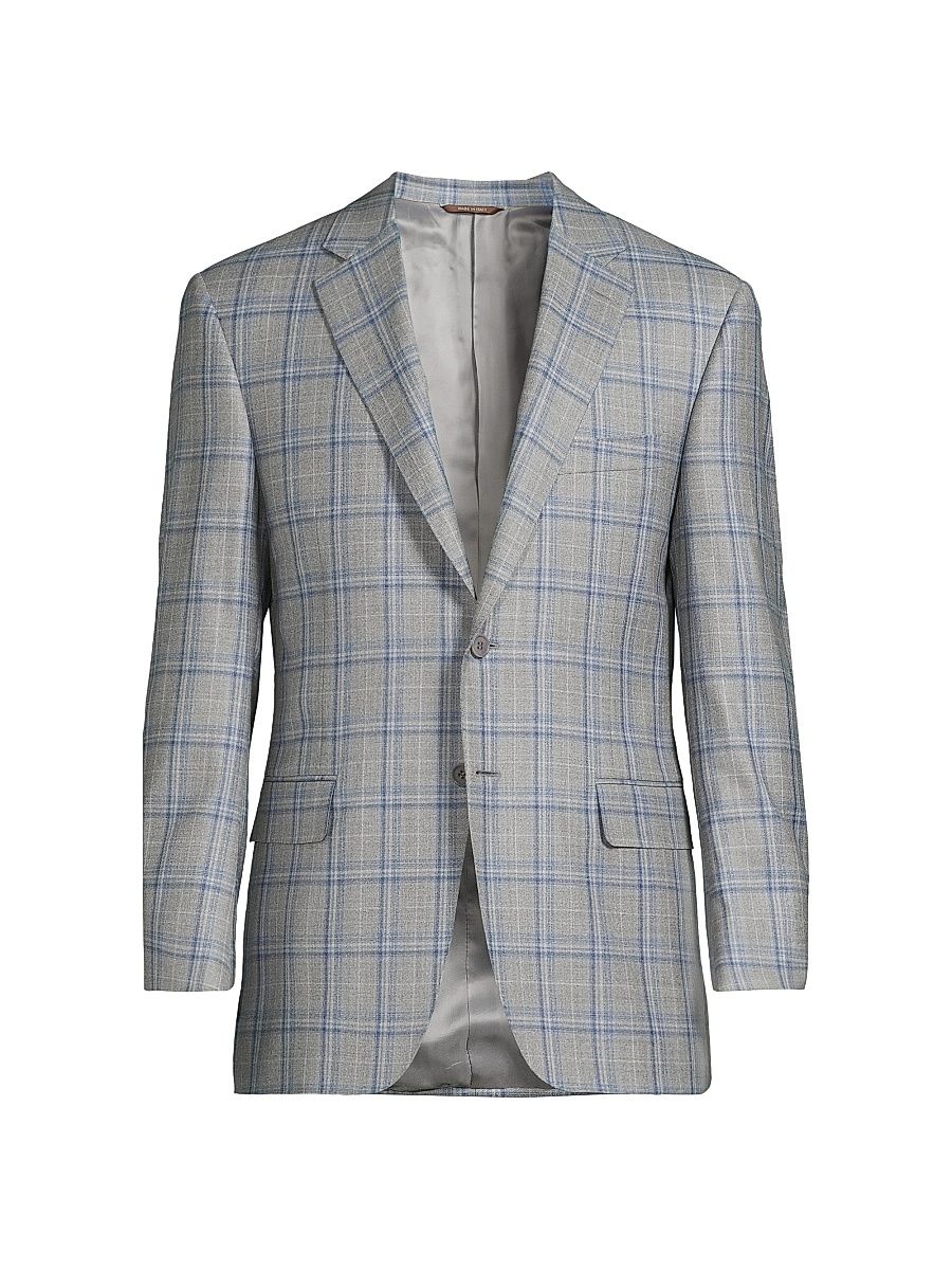 Men's Plaid Wool Sportcoat - Grey - Size 46