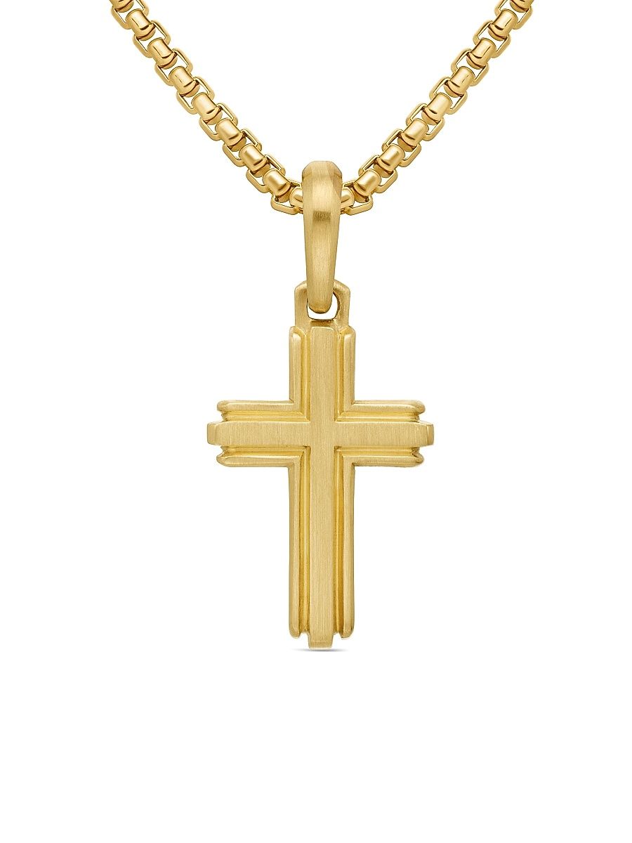 Men's Deco Cross Pendant in 18K Yellow Gold, 27mm - Gold