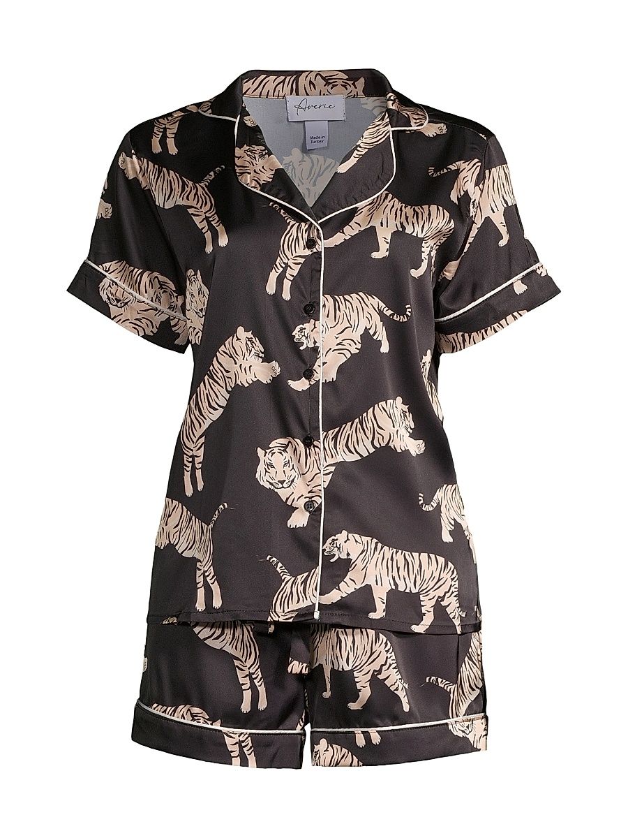 Women's Safari Starry Nights Sierra Tiger-Print 2-Piece Pajama Set - Black - Size XL