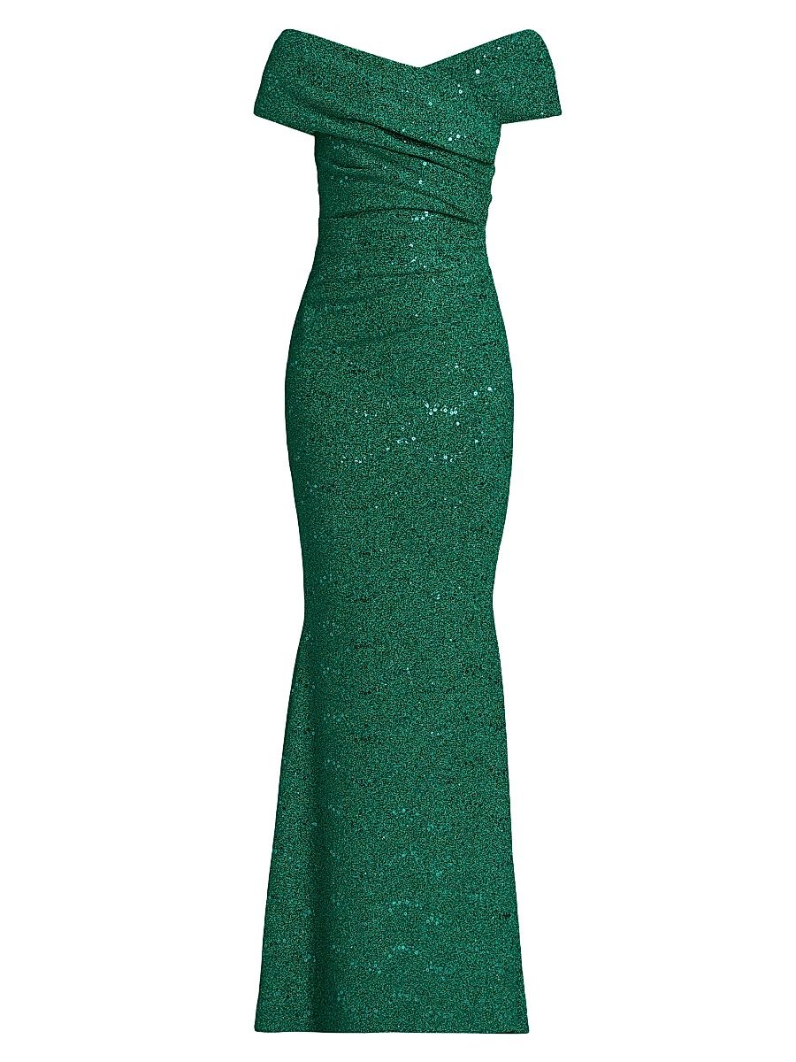 Women's Sequined Metallic Jersey Gown - Billiard - Size 2