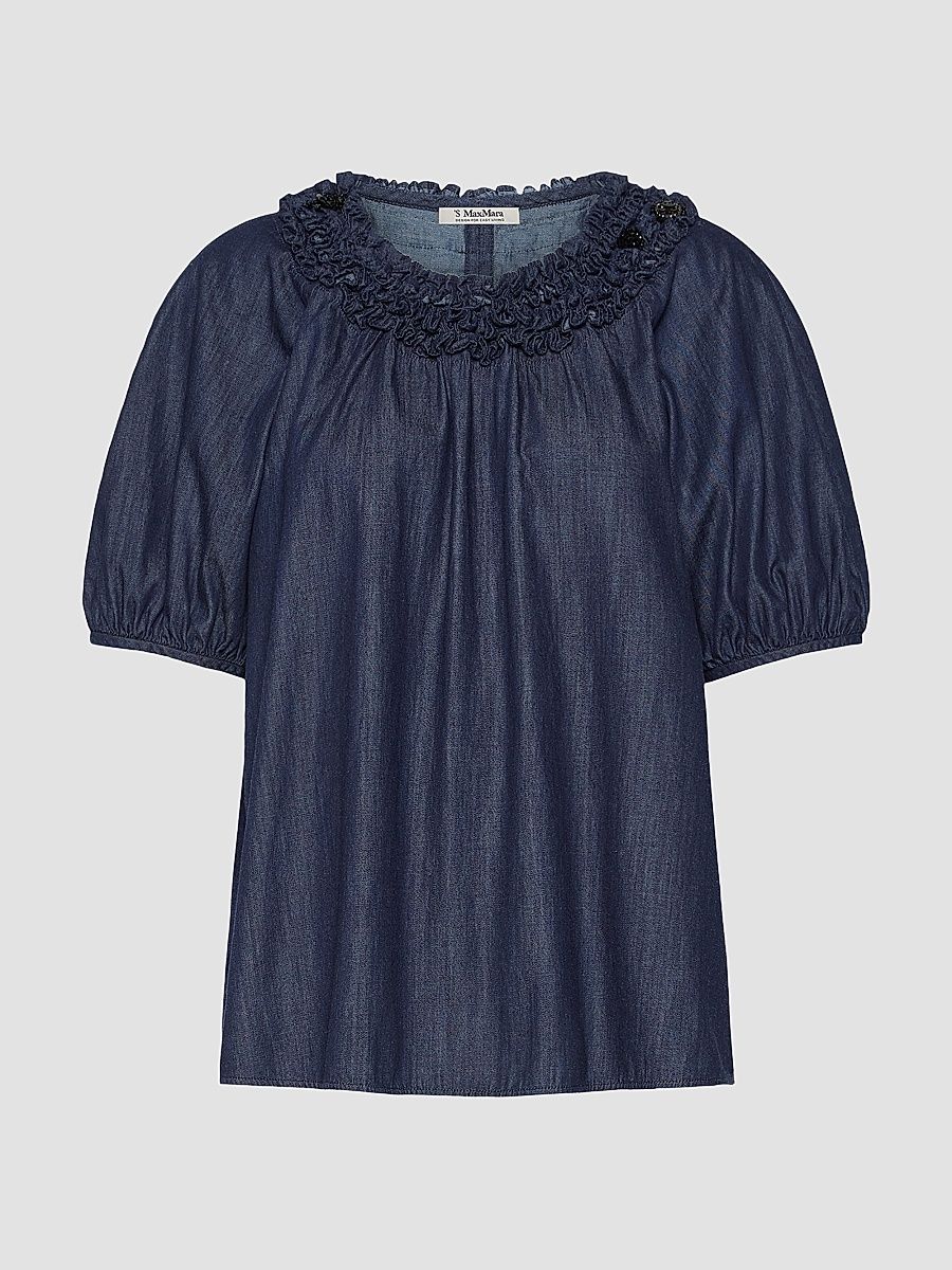 Women's Cotton Denim Blouse - Midnight Blue - Size 14