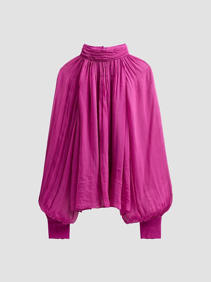 Women's Zenia Draped Sheer Blouse - Rouge - Size Medium